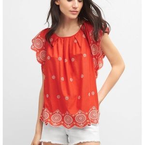 GAP~Embroidered Flutter Sleeve Top~XS like M